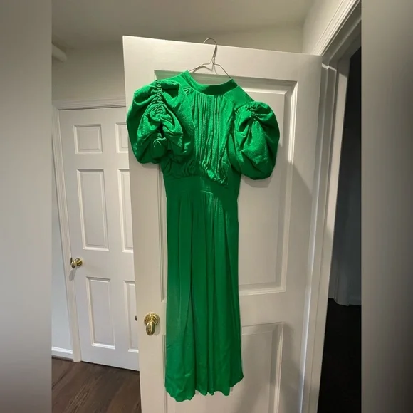 green emerald velvet dress Rent Noon Puff Sleeved Dress | Rotate Birger Christensen main image 0